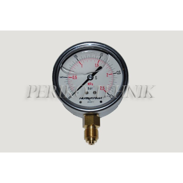 Pressure Gauge DN63 0-25 bar, 1/4" bottom fixing