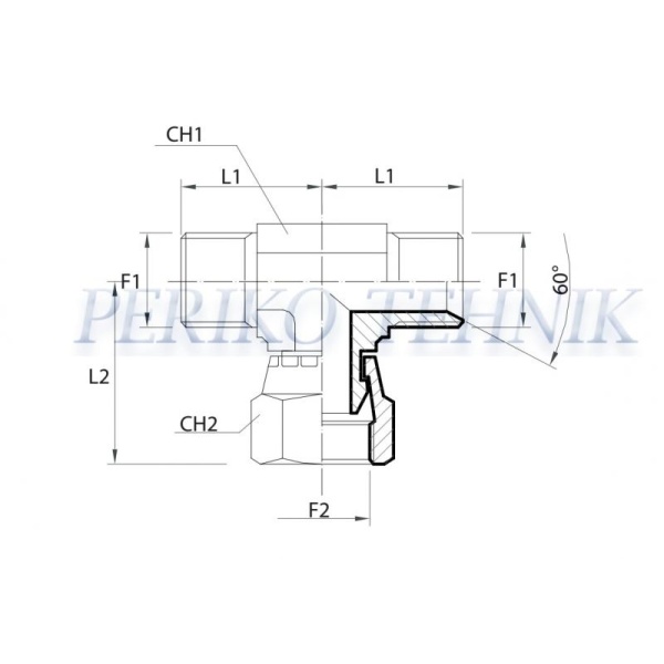 Kolmik mutriga BSP 1/4" vk-sk-vk